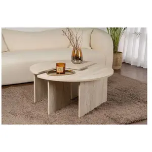 Comparateur de prix : CALICOSY Lot de 2 tables basses - 90 cm X 90 cm X 41 cm - Beige Travertin - MOIRA