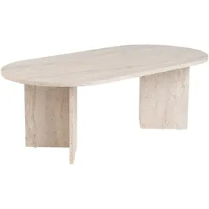 Comparateur de prix : Hanah Home Table de basse ovale en aggloméré Sable marbré travertine