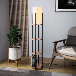 Opviq Lampe sur pied Shelf, noir/cuivre, tissu, hauteur 130 cm, E27Vendu parluminaire