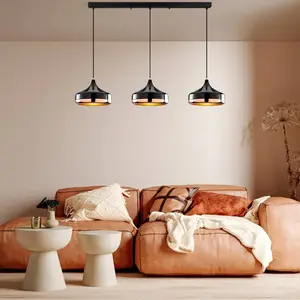Opviq Suspension Yildo, longueur 146 cm, noir/cuivre, à 3 lampes pas cher