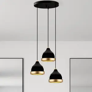 Opviq Suspension Yildo, à 3 lampes, noir/doré, rond, Ø37 cmVendu parluminaire