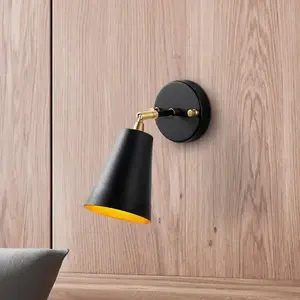 Opviq Applique murale Evander, noir/doré, métal, hauteur 21 cm, E27
