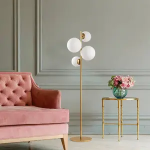 Opviq Lampe sur pied Fazli, dorée, verre/métal, hauteur 162 cm, E14Vendu parluminaire