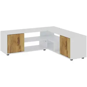 Hanah Home Meuble TV d'angle - Rosa - Blanc & Chêne - Fixation murale - 125x35x40 cm pas cher