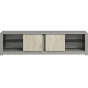 Homitis - Meuble TV Aydos gris/travertin - 180x45x35 cm OS pas cher