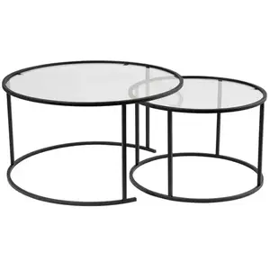 Ensemble de 2 tables gigognes rondes en métal et verre Auruma pas cher
