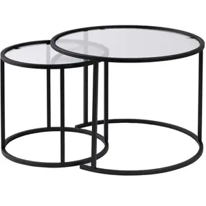 Hanah Home Ensemble de 2 tables gigognes rondes en métal et verre Aurum pas cher