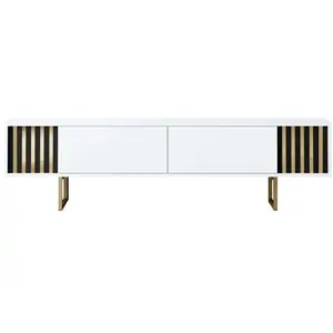 Hanah Home Meuble tv en aggloméré et métal gold line blanc pas cher