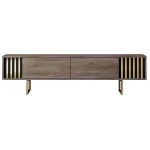 Hanah Home Meuble TV - Gold Line - Noyer - Aggloméré et Métal - 180x30x48 cm pas cher