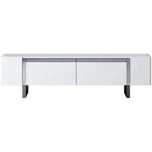 MENZZO Meuble Tv design 2 portes basculantes Merany L180cm Bois Blanc et Métal Argent pas cher