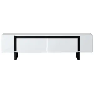 MENZZO Meuble Tv design 2 portes basculantes Merany L180cm Bois Blanc et Métal Noir pas cher