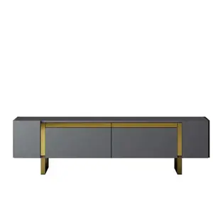 Hanah Home Meuble Tv design 2 portes basculantes Merany L180cm Bois Anthracite et Métal Or pas cher