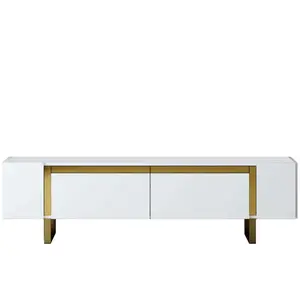 MENZZO Meuble Tv design 2 portes basculantes Merany L180cm Bois Blanc et Métal Or pas cher