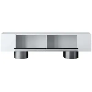 MENZZO Meuble Tv design 2 portes basculantes Merna L180cm Bois Blanc et Métal Argent pas cher