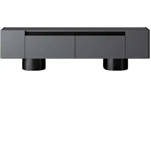 MENZZO Meuble Tv design 2 portes basculantes Merna L180cm Bois Anthracite et Métal Noir pas cher