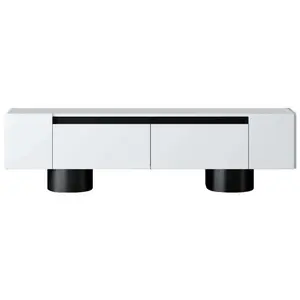 MENZZO Meuble Tv design 2 portes basculantes Merna L180cm Bois Blanc et Métal Noir pas cher