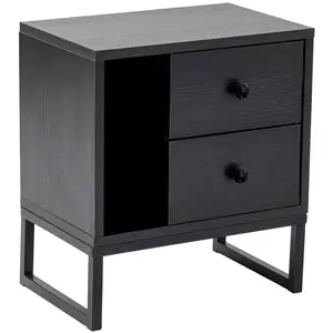 NORTIA DESIGN Table de chevet 2 tiroirs franko l45,2xh50cm bois et métal noir Franko pas cher