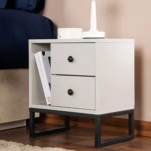 NORTIA DESIGN Table de chevet - MENZZO - Franko - 2 tiroirs - Bois Gris - Métal Noir pas cher