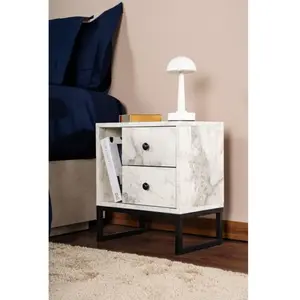 MULTIMARQUES Table de Nuit en Marbre Freesia Noir, 29x45x50 cm, Pour la Maison pas cher