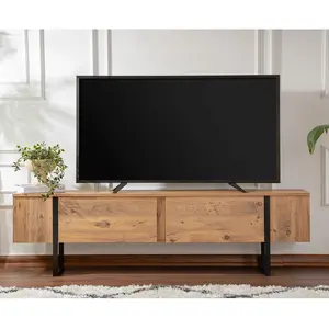 Comparateur de prix : Homitis Meuble tv moderne 2 portes basculantes Domenica L180cm Bois foncé et Noir