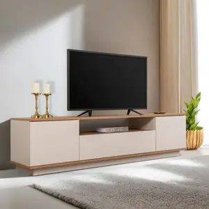 VENTE-UNIQUE Meuble TV avec 3 portes et 1 niche - Beige et naturel - LOTULA pas cher