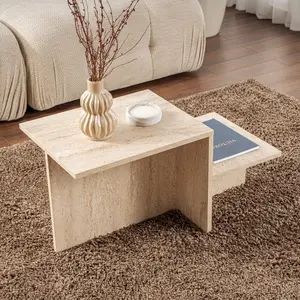 Comparateur de prix : MULTIMARQUES Table basse 2 niveaux - 77 X 40 X 40 cm - Beige Travertin - HARMONY