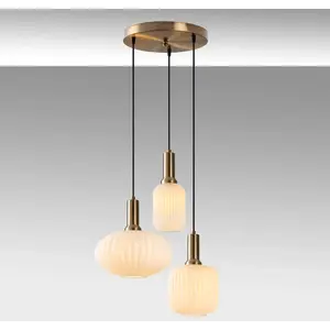 Lustre en métal - Doré et blanc - 3 abat-jours H.130 x L. 55 cm - OSKAVendu parbazarchic
