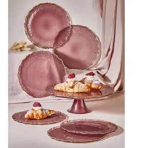 Mioli - 6 Assiettes à dessert & 1 Présentoir rose - D.21 cm OS