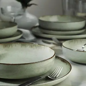 Hermia Concept - Service de table en porcelaine - 12 pièces vert T.U