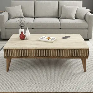 Homitis - Table basse Milan noyer/travertin - 105x35x60 cm OS pas cher