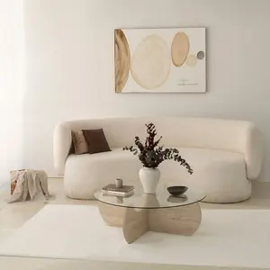 MENZZO Table basse ronde design Vogue D90cm Verre Transparent et Effet travertin BeigeVendu parkaufland