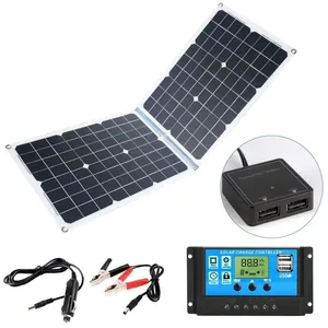 WELAN 50W Panneau Solaire Pliable avec Contrôleur, Chargeur Solaire Portable avec 2 Ports USB pour iPhone iPad HuaweiVendu parcdiscount