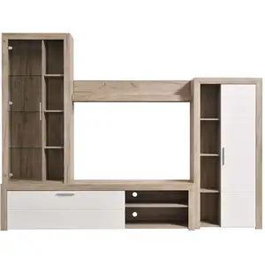 Meuble TV MERIDA coloris Chêne naturel/Blanc pas cher