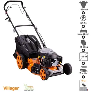 Villager - Tondeuse à gazon mulching tractée 146cc 4 en 1 coupe 46cm P... pas cher