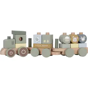 Train à blocs en bois tracteur Little Farm pas cher