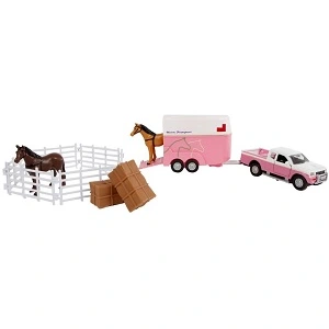 Kids Globe Mitsubishi avec remorque à chevaux et accessoires Rose 27cm pas cher