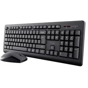 Trust Primo Pack Clavier et Souris sans Fil AZERTY Français, Touches Plates, Résistant aux Éclaboussures Clavier avec Pavé