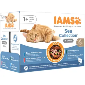 Comparateur de prix : 12x85g IAMS Delights Adult lot mixte Mer en sauce - Pâtée pour chat