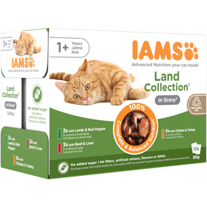 Comparateur de prix : 12x85g IAMS Delights Adult lot mixte Terre en sauce - Pâtée pour chat
