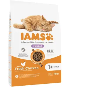 10kg IAMS for Vitality Hairball Adult poulet - Croquettes pour chat pas cher
