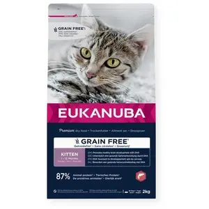 Comparateur de prix : Eukanuba - Grain Free Kitten Saumon - nourriture sèche pour chats - 2kg
