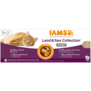 48x85g IAMS Advanced Nutrition Senior 7+ Land & Sea Collection en gelé... pas cher