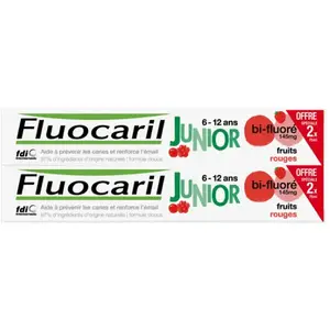 Comparateur de prix : Fluocaril Junior 6-12 ans Dentifrice Gel Fruits Rouges Lot de 2 x 75ml