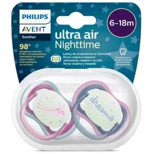 philips avent lot de 2 sucettes ultra air nuit - 6-18 mois - rose
