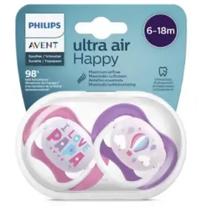 Comparateur de prix : Avent Sucette Ultra Air 6-18m Mixte Love Pap Lot de 2