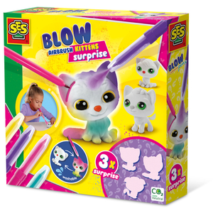 SES CREATIVE- BLOW AIRBRUSH PENS-CHATONS SURPRISE 3X, 14334, YELLOW S1 pas cher