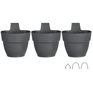 Elho Pack de 3 balconnières rondes 17x30 cm en polypropylène anthraciteVendu paramazon