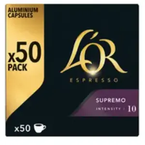 Comparateur de prix : Pack de 50 capsules café L Or Espresso Supremo 4090916 260 g Noir et Violet