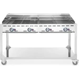 Comparateur de prix : Barbecue Green Fire avec 4 brûleurs Profi Line sur support avec roulettes Gris 22kW - Hendi