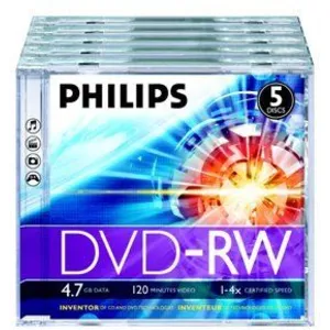 Comparateur de prix : Philips DN4S4J05F - 5 x DVD-RW - 4.7 Go ( 120 minutes ) 1x - 4x - boîtier CD